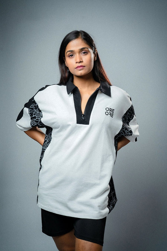 White & Black Oversized Polo - ORE OFE