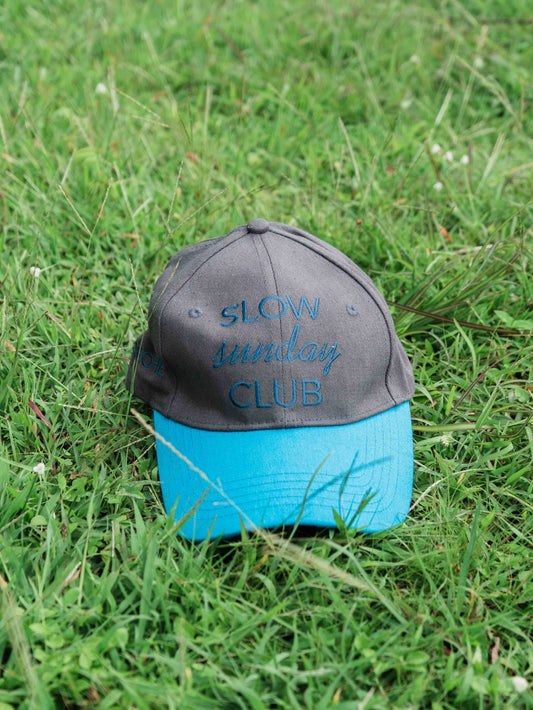Grey & blue ORE OFE cap that reads slow sunday club