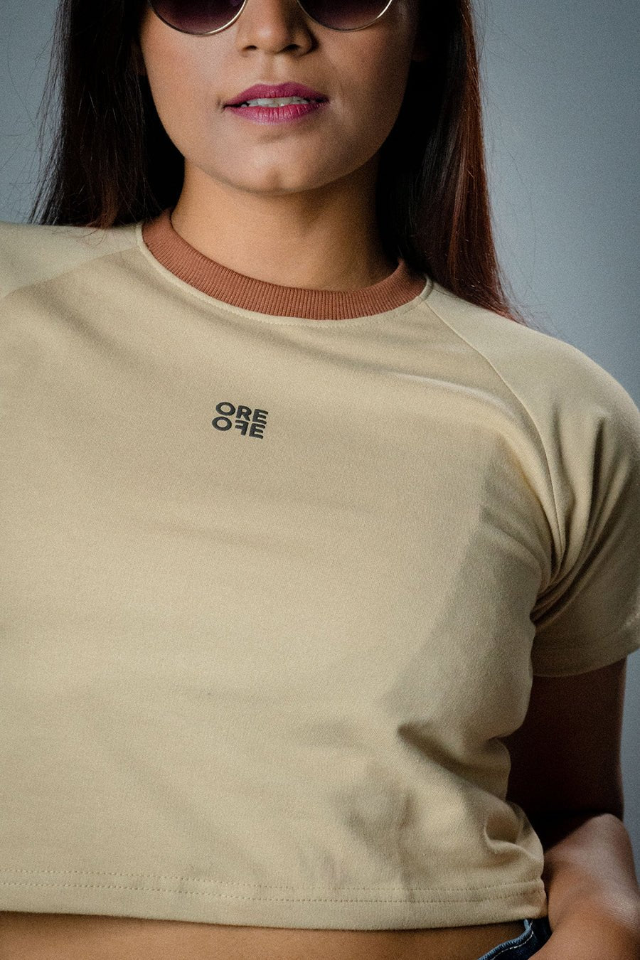 Beige basic crop top