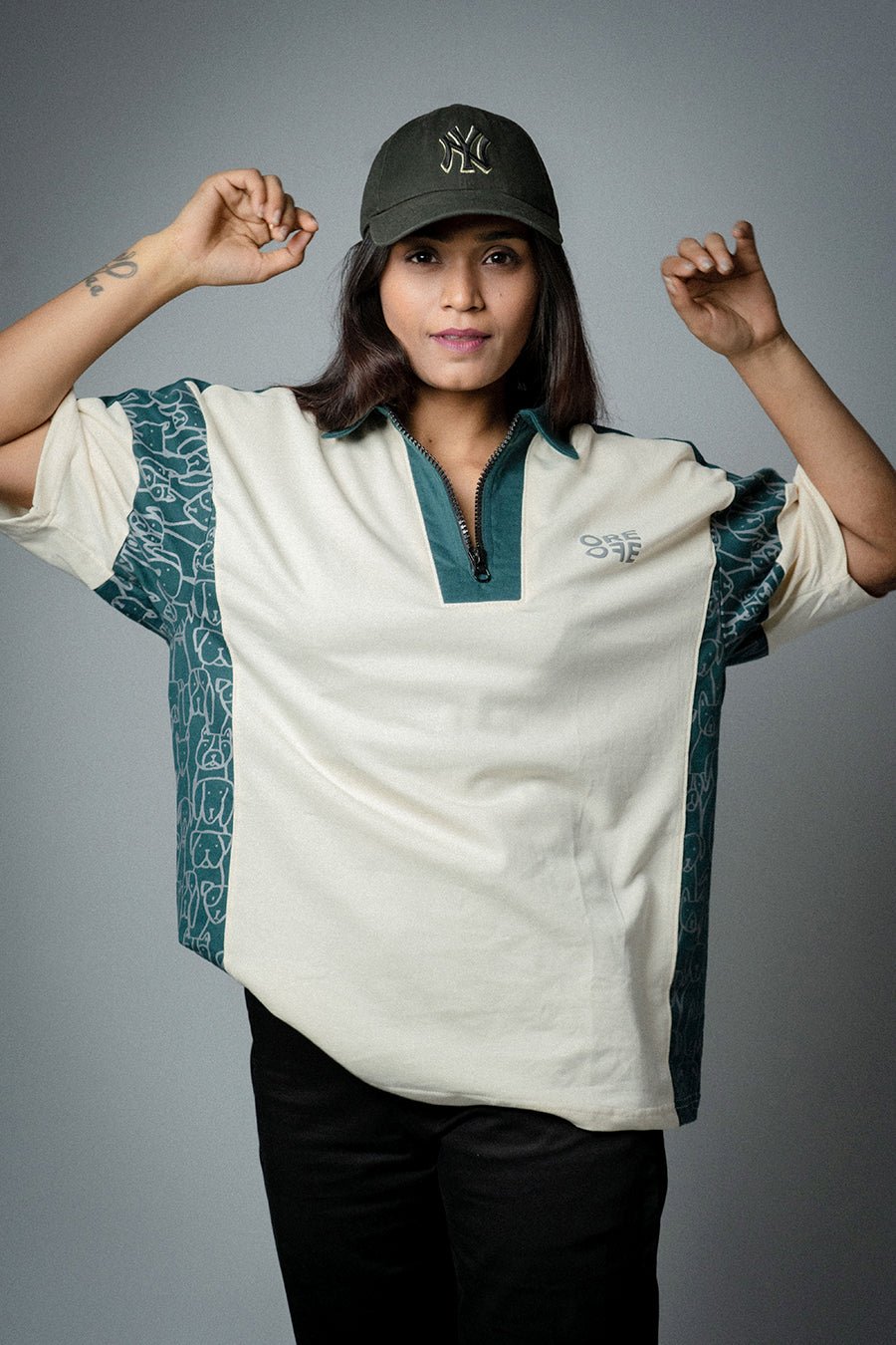 Cream & Green Oversized Polo - ORE OFE