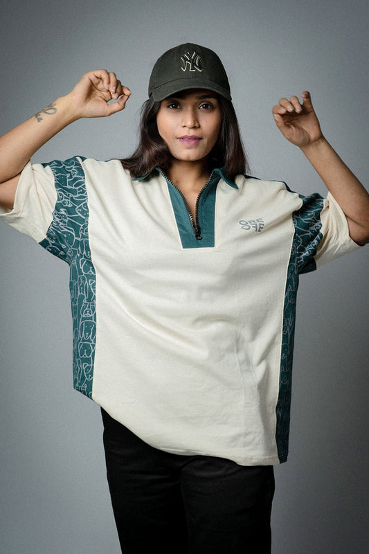 Cream & Green Oversized Polo - ORE OFE