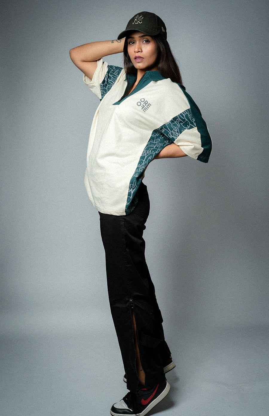 Cream & Green Oversized Polo - ORE OFE