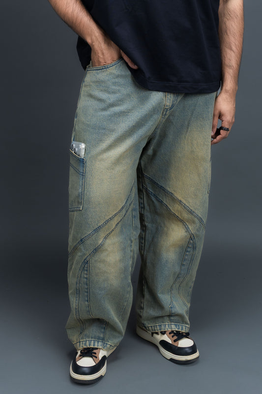 Person wearing baggy vintage jeans by ORE OFE 