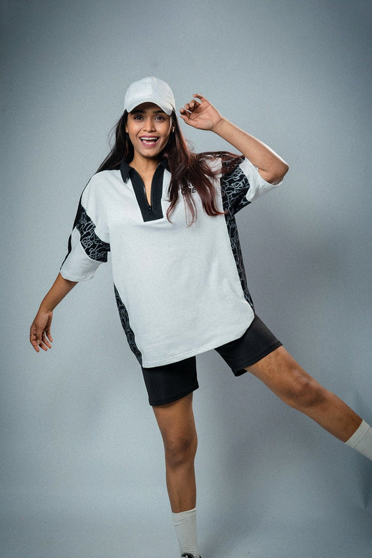 White & Black Oversized Polo - ORE OFE